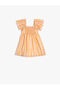 Dress Ruffled Short Bell Sleeves Cotton Lined Floral Embroidery Detailed - 2