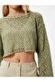 Long Sleeve T-Shirt Crop Openwork Relaxed Cut Crew Neck - 5