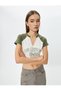 College Crop T-Shirt V-Neck Short Sleeve Cotton