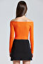 Wft1517 Gathered Front Ribbed Orange Blouse - 2
