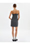 Mini Strapless Dress with Faux Leather Detail on the Collar - 4