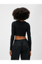 Crop T-Shirt Long Sleeve Ribbed with Stone Detail - 4