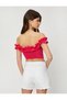 Madonna Collar Off-The-Shoulder Blouse Crop Ruffled Textured Viscose Blend - 4