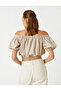 Off Shoulder Crop Blouse with Elastic Waist Linen Blend - 4