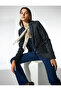 Women's Navy Blue Plaid Jacket 3WAK50238UW - 2