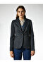 Women's Navy Blue Plaid Jacket 3WAK50238UW - 4