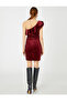 Velvet Mini Evening Dress One Shoulder Flounce Stone Detailed - 4