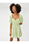 Mini Floral Dress Balloon Sleeves Sweetheart Neckline Viscose Blended