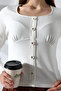Sogi Women's Soft Touch Button Detail Square Neck Long Sleeve Thermal Sweater & Blouse & Top - Ecru - 7