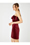 Velvet Mini Evening Dress One Shoulder Flounce Stone Detailed