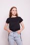 Lycra-Free Cotton Fabric Wide Zero Neckline Short Sleeve Side Tie Short Sleeve Tshirt-Black - 2