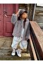 Girl's Faux Fur Buttoned Gray Coat Jacket