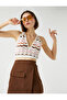 Crop Tank Top V-Neck Knitted Detailed