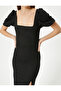 Balloon Sleeve Dress Midi Slit Detail Short Sleeve Slim Fit - 5