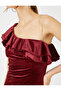 Velvet Mini Evening Dress One Shoulder Flounce Stone Detailed - 5
