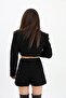High Waist Side Zip Chanel Fabric Shorts Skirt - Black - 7