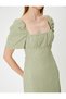 Fisto Dress with Balloon Sleeves, Midi Square Collar, Slim Fit, Slit Detail - 5