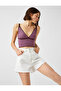 Knitted Crop Top with Straps V-Neck