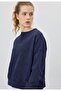 Women's V Detailed Effect Navy Blue Short Sweatshirt - 6
