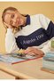 Woman's Ecru Color Navy Blue Detailed Los Angeles Printed Sweatshirt - 6