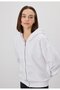 Women's White Color Zippered Hooded Sweatshirt Cardigan - 2