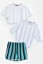 3-Piece Crop Short Sleeve and Bat Sleeve Tshirt Shorts Set