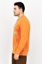 Men Crew Neck Graphic Long Sleeve Sweatshirt, Orange - 4