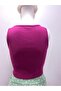 Purple Mini Crop Top Darkalıp Ribbed Thick Strap Square Collar Bustier - 3