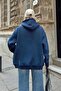 Indigo Lena Zippered Hooded Pocket Oversize Women's Sweatshirt with Fleece Inside - 5