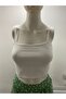 White Crop Top Darkalıp Ribbed Strappy Square Neck Bustier - 3