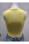 Lemon Yellow Halter Collar Crop Top Darkalıp Ribbed Thick Bias Bustier - 3