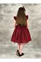 Girls' Ruffled Shoulder Shimmering Burgundy Dress - 3