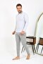 Men's Polo Collar Long Sleeve Combed Cotton Pajama Set Gray 6864 - 2