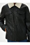 Faux Leather Jacket Collar Sheepskin Pocket Zippered Lined Slim Fit - 5
