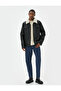 Faux Leather Jacket Collar Sheepskin Pocket Zippered Lined Slim Fit