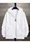 Unisex White Oversize Hooded Zippered Cardigan