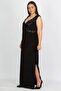 Women's Large Size Black Sequin Detailed Wrap Evening Dress 65n34786 - 4