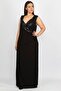 Women's Large Size Black Sequin Detailed Wrap Evening Dress 65n34786 - 6