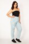 Women's Large Size Blue Washed Effect Ripped Detailed Jeans 65n33945 - 3