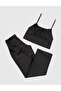 Black Satin 3 Piece Pajamas Set 50304006-Vr046 - 2