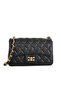 Women's Crossbody Bag with Quilted Chain Detail - Black - 2