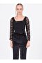 Girl's Glittery Sleeves Gathered Tulle Blouse - 2