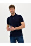 Navy Blue Slim Fit 100% Mercerized Cotton Buttoned Polo Collar Basic T-Shirt 50274688-Vr033 - 3