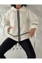Lined Leather Striped Lamb Fur Jacket-White - 4