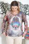Italian Multicolor Pool Collar Long Sleeve Digital Printed Casual Knitwear Blouse