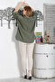 Khaki Green 3/4 Sleeve Pearl Buttoned Slit Casual Cotton Woven Shirt - 8