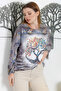 Italian Multicolor Round Neck Long Sleeve Tied Digital Printed Casual Knitwear Blouse - 4