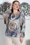 Italian Multicolor Round Neck Long Sleeve Tied Digital Printed Casual Knitwear Blouse - 3