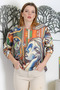 Italian Multicolor Round Neck Long Sleeve Tied Digital Printed Casual Knitwear Blouse