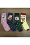 Women's New Year's Stockings 4 Pairs Cotton Patterned New Year